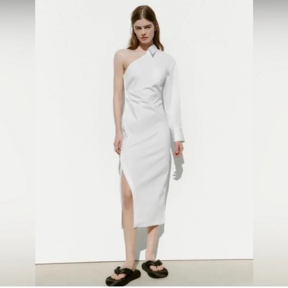 NWT Zara Asymmetric Gabardine Shirt Dress Size Large